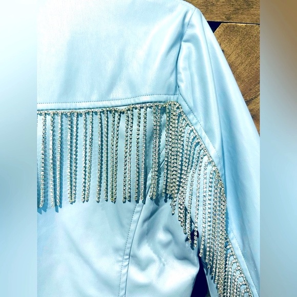NWOT Blue B Cowgirl Rhinestone Fringe Faux Leather Jacket - Picture 14 of 15